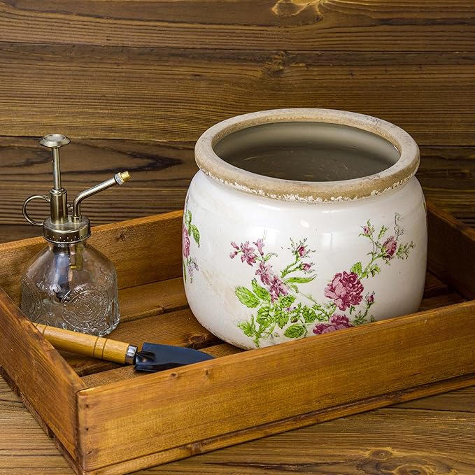 Dosayes Large Ceramic Pot for Planters, Ice Crack Glazed Flower Pot with Drainage Holes,5.91inch Vintage Planters for Indoor and Outdoor (Pink)