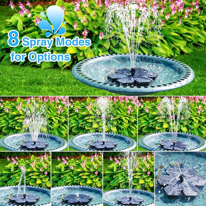 Solar Fountain Snowflake Style, 2025 Upgrade 3.5W Solar Bird Bath Fountains, Solar Powered Water Fountain with 2000mAh Battery, LED Lights, 7 Nozzles for Hummingbird, Garden, Pool, and Pond