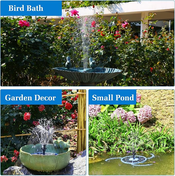 AISITIN 3.5W Solar Bird Bath Fountain with Built-in 1500mAh Battery, Solar Water Pump with 8 Nozzles, Solar Powered Fountain for Garden, Birdbath, Pond, and Outdoor Decor