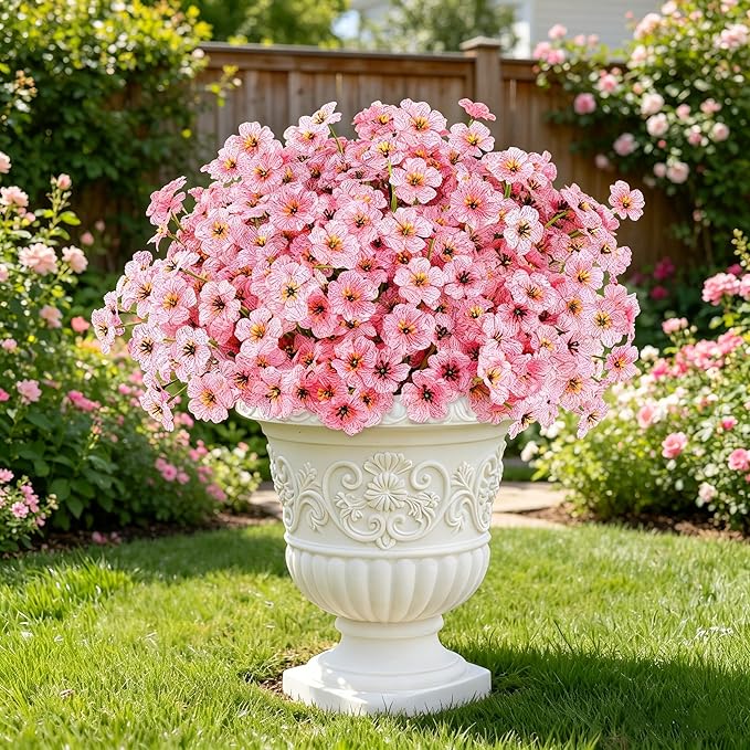 AmyHomie 20 Bundles Artificial Flowers for Outdoor Outside Spring Summer Decoration UV Resistant Faux Flowers No Fade Fake Plastic Plants Garden Porch Window Box Decorating (Pink)