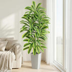 Artificial Dracaena Tree：5FT Faux Silk Tropical Yucca Floor Trees Realistic Fake Green Plant with Natural Wood Trunk & Lifelike Leaves for Home Office Decor Indoor & Outdoor (5FT,1-Pack,White)