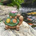 TERESA'S COLLECTIONS Garden Decor, Turtles Garden Decor, Family Tortoises with Solar Light, Waterproof Resin Garden Statue, Turtles Gifts Birthday Gifts for Women Mom