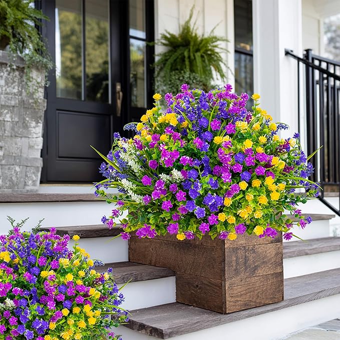 Artificial Flowers Outdoor Fake Plants - 12 Bundles UV Resistant Shrubs No Fade Faux Plastic Greenery Home Garden Porch Patio Decoration Indoor (1, Multi-12pcs)