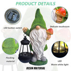 Gnomes Solar Garden Statues,Resin Gnome Figurine Decorations Holding Mushroom and Solar Lights Lantern, Outdoor Figurines Lawn Garden Statue Decor Art for Lawn,Yard, Balcony Ornament.