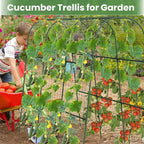 Cucumber Trellis, Metal Garden Arch Trellis for Raised Bed, 48 x 48inch U-Shape Garden Trellis for Climbing Plants Outdoor, Vegetables Fruit Plant Support with Netting, Gardening Supplies (Green)