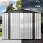 DWVO 7x5FT Outdoor Storage Shelter, Roomy Steel Tool Shed with Secure Entrances & Air Circulation for Patio, Lawn, and Backyard, Ideal for Storing Garden Gear, Lawn Tools, and Bikes, White