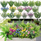 Alupssuc 24Pcs Artificial Flowers and Plants,UV Resistant & No Fade Fake Plastic Greenery Shrubs for Home Garden, Pathway, Front Porch-Spring Summer Decor, Indoor/Outdoor Use,Pink Purple Yellow Blue