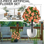 Artificial Flowers for Outdoors, Faux Outdoor Plants Fake Plants Topiary Balls Artificial Outdoor Set of 2 with Ground Spike for Home Front Porch Patio Garden Decor (Tangerine)