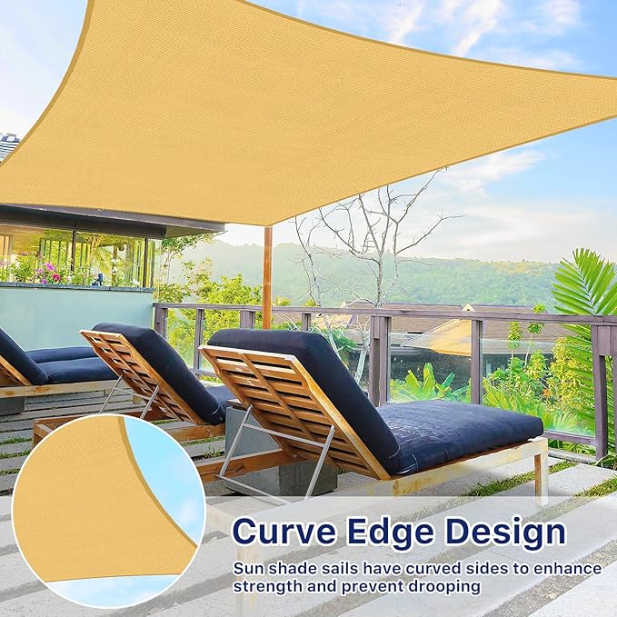 RoomHacks 12'x16' Sun Shade Sail, UV Protection Outdoor Shade, Curved Tear Resistant Heavy Duty Sun Shade for Patio Garden, Backyard, Deck, Car Port, Playground, (Sand)