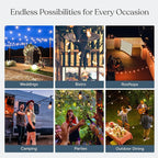 Brightech Ambience Pro Solar Powered Outdoor String Lights -27 ft Commercial Grade Waterproof Edison Patio Lights, Shatterproof LED String Lights for Outside, Porch - 12 Bulbs, 1W Soft White