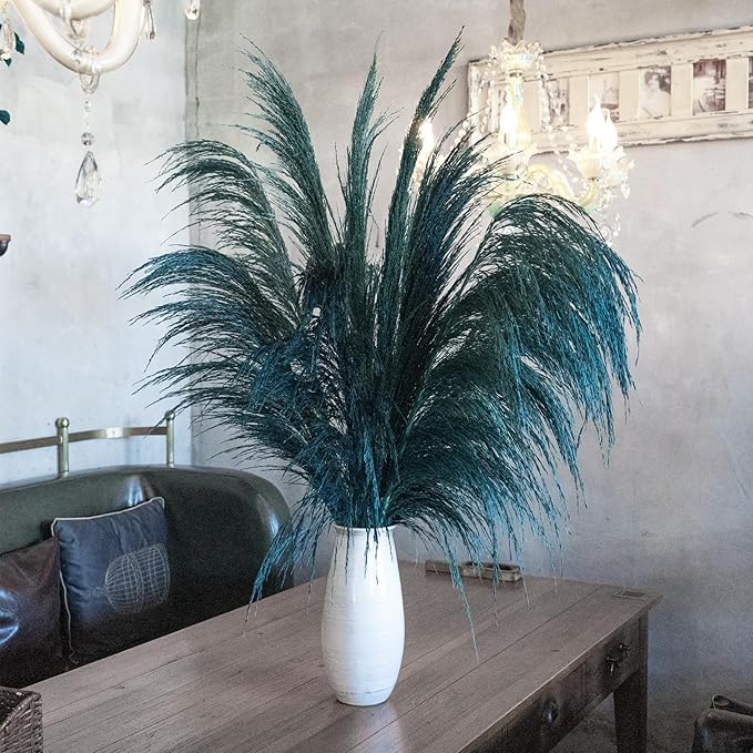 Pampas Grass Decor Tall,Long Pampas, Large Pompas Floral, Elegant Feather Flowers for Wedding Decorations, Living Room Decor (Natural Teal, 4pcs 43.3"(110cm))