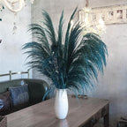 Pampas Grass Decor Tall,Long Pampas, Large Pompas Floral, Elegant Feather Flowers for Wedding Decorations, Living Room Decor (Natural Teal, 4pcs 43.3"(110cm))