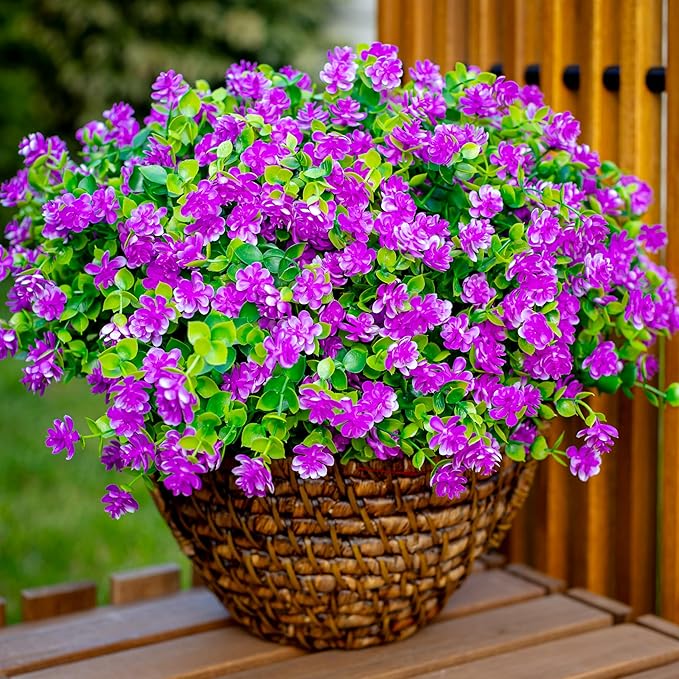 Artificial Flowers Outdoor Fake Plants - 12 Bundles UV Resistant No Fade Faux Plastic Greenery Home Garden Porch Patio Decoration (Mgenta)