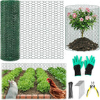 Plant Fence Protectors from Animals, 16.4 x 1.15ft Plant Cages for Outdoor Plants, Black Wire Plant Protector with Ground Stakes, Nylon Ties, Needle-Nose Pliers and Gloves to Keep Animals Out (Green)