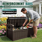 Devoko 80 Gallon Storage Bench Deck Box Lockable for Patio Furniture, Garden Decor and Outdoor Seating for Cushions, Garden Tools and Pool Supplies(Dark Brown)