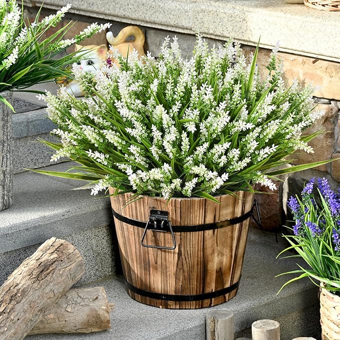 Waipfaru 20 Bundles Artificial Plants Outdoor,Fake Flowers UV Resistant Outdoor Fake Plants,Faux Lavender Shrubs for Window Garden Patio Hanging Planter Pathway Front Porch (White)