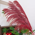 Red Pampas Grass Decor Tall for Floor Vase,Long Dried Pampas Grass, Large Pompas Floral, Elegant Feather Flowers for Wedding Decorations, Living Room Decor (Natural Red, 4pcs 43.3"(110cm))