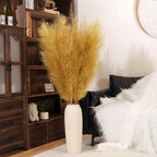 Premium Faux Gold Pampas Grass – 55" Tall Ultra-Fluffy 24-Branch One-Piece Stems No Assembly, Luxury Silk-Feel Feather Flowers for Wedding Boho Luxe Home Decor (Champagne Gold, 8 Stems)