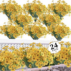 24 Yellow Bundles Artificial Flowers for Outdoors/Indoors Fake Flowers Plants for Indoor Outside Garden Porch Window Box Home Wedding Farmhouse
