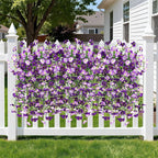 Artificial Fake Hanging Flowers Plants for Outdoor Spring Decoration,2 PCS Faux Silk Morning Glory with Eucalyptus Leaves,UV Resistant Realistic Outdoor Flowers for Balcony Porch Patio Yard Garden
