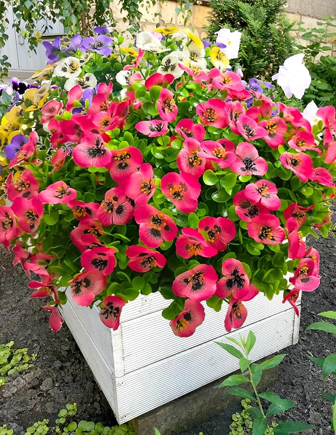 Artificial Flowers for Outdoors Fake Plants, 12pcs Fake Flowers Artificial Plants Outdoor UV Resistant,Silk Faux Flowers Shrubs Greenery Plants for Porch Garden Patio Window Box Decor
