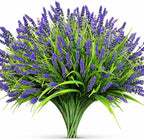 Artificial Flowers Outdoor Faux Lavender & Monkey Grass Fake Plants, UV Resistant for Garden Porch Patio Hanging Planter (12, Purple)