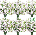 24 Bundles Artificial Flowers for Outdoors Fake Silk Flowers UV Resistant Faux Plants Eucalyptus for Spring Summer Decoration Planters Table Vase Garden Yard Porch Window Home Decor, White