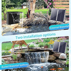 POPOSOAP 70W Solar Pond Waterfall Spillway Kit, 304 Stainless Steel Pondless Waterfall Box with 10FT Corrugated Tubing, 4 Pcs Filter Brushes, 580GPH Solar Powered Water Pump for Garden Ponds