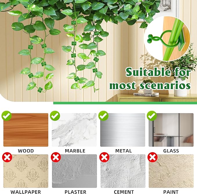 EWPJDK Wall Clips for Climbing Plants 180 PCS, Plant Clips for Climbing Plants, Wall Plant Holder for Vines Plant Clips for Indoor Plants, Vine Wall Clips Plant Hooks for Vines (Green)