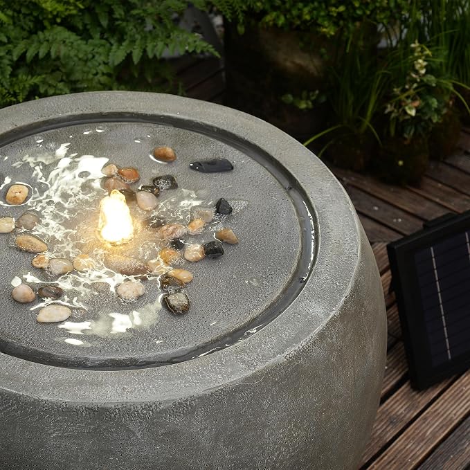 Tankana Solar Water Fountain Outdoor Garden Bubbler Large Water Feature Outdoor Fountains Solar Powered with Pebbles for Patio Deck Yard Home Decor Gray, 25 "L X 25" W X 17.5" H