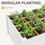 DWVO 4 x 4 x 2 FT Raised Garden Bed, Outdoor Vinyl Flower Bed with Growth Grid, Large Plastic Planter Box for Vegetables, Flowers, Herbs, Fruits, White