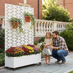 Casaphoria Metal Raised Garden Bed with Trellis and Wheels, 72"x47"x16" Arched Planter Box for Climbing Plants, Vegetables & Vines, Features Drainage Holes and Privacy Screen, White-Brick