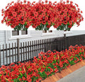 21 Bundles Artificial Outdoor UV Resistant Flowers No Fade Fake Outside Flowers Plastic Greenery Faux Shrubs Garden Porch Window Box Home Decoration (red)