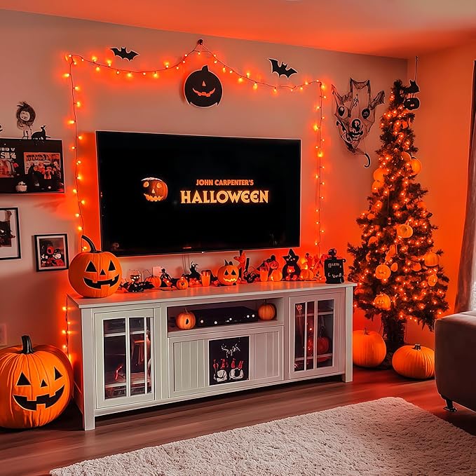 JMEXSUSS 200 LED Orange Halloween Lights Outdoor, 66ft Connectable Halloween String Lights Plug in, 8 Modes Orange Light for Tree Outside Indoor Xmas Party Garden Fence Patio Porch Decor