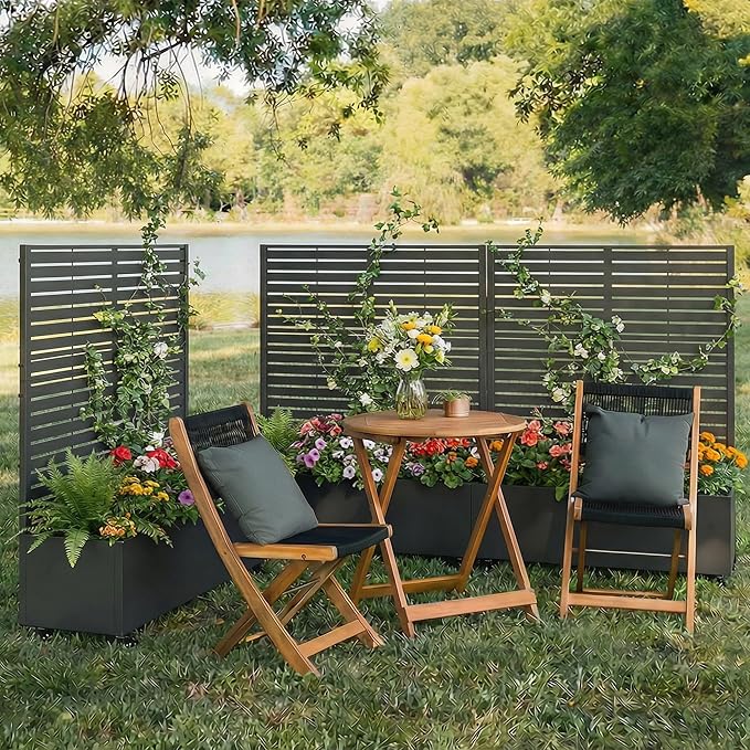 Casaphoria Metal Raised Garden Bed with Trellis and Wheels, 47"x47"x16" Planter Box for Climbing Plants, Vegetables & Vines, Features Drainage Holes and Privacy Screen (Black-Louvered)