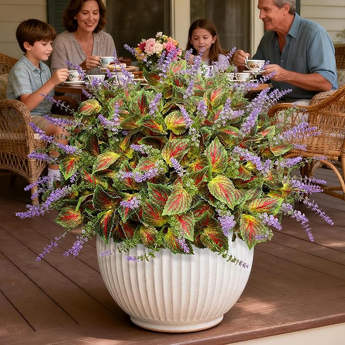 12 Bundles Artificial Coleus Flowers | UV Resistant No Fade Silk Faux Plants | Spring Summer Outdoor Fake Greenery for Garden Patio Planters Front Porch Pathway Decor (Yellow)