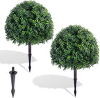 24.8 Inch Artificial Boxwood Trees, 2 Sets Faux Boxwood Topiary with Spikes, Pot Filler Fake Shrubs Plants for Outdoor PlantersFront Porch Decor Round Topiary Bush Balls Home Garden Spring