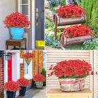 Ouddy Decor 12 Bundles Artificial Flowers for Decorations Fake Silk Plants for Outdoor Indoor UV Resistant Faux Plastic Greenery Stems for Window Box Garden Porch Home Spring Decoration, Red