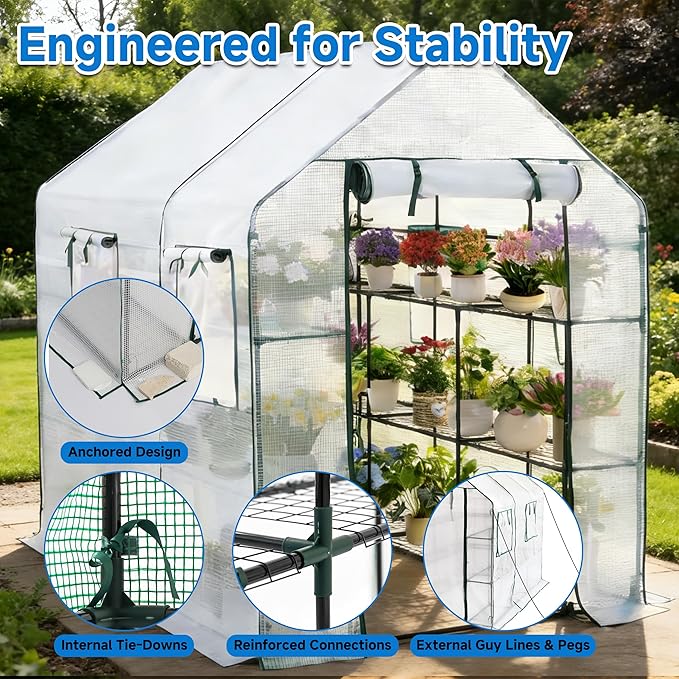 SUNGIFT Greenhouse for Outdoors, Walk-in Greenhouses 56 x 85 x 77 Inch, Portable Green House 3 Tiers 20 Shelves for Garden, Patio, Backyard, White
