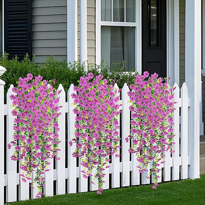 Fake Artificial Flowers for Outdoors Decoration, 2 PCS Faux UV Resistant Artificial Outdoor Flowers, Fake Hanging Plants Look Real Daisy No Fade Spring Decor for Porch Home Patio Balcony and Yard