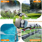 Solar Sprinkler Timer, Solar & Type-C Rechargeable Water Timer for Garden Hose, Programmable Faucet System with Rain Delay/Manual/Auto Mode, Digital Irrigation Controller for Lawn/Yard/Pool