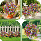 Alupssuc 2Pcs 20" Artificial Topiary Ball Flowers, Spring Outdoor Decoration with Spike, UV Resistant Faux Summer Plants, Faux Bushes Plants, Red Purple Yellow White for Garden, Porch & Patio Decor