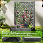 Elevated Raised Garden Bed with Trellis, 21 Gallon Self-Watering Outdoor Resin Planter Box with Lockable Wheels Drain Plug & Water Monitor for Plants Vegetables Flowers Fruits (Black)