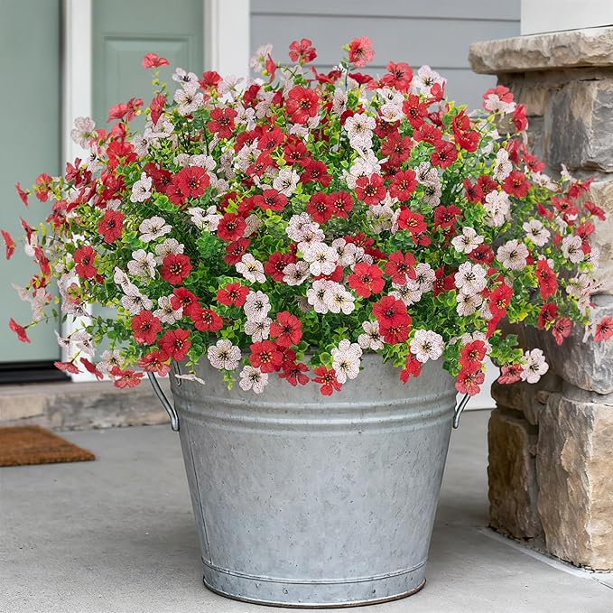 INXUGAO Artificial Fake Flowers Plants for Outdoor Spring Summer Decor, 12 Bundles Faux Silk Flowers for Outdoor Outside Planter Colorful Daisy UV Resistant Look Real for Front Door Porch Patio Yard
