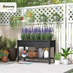 Outsunny Raised Garden Bed, Elevated Wood Planter Box with Storage Shelf, Drainage Holes and Liner for Backyard, Patio, Balcony, 47 x 22 x 31.5 in, Black