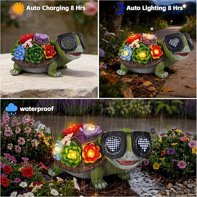 Solar Turtle Garden Decor Statue - Turtle Garden Statues with Love LED Lights,Outdoor Figurine Decorations for Outside Yard, Lawn, Patio, Porch, Balcony, Unique Birthday Gifts for Mom Women Grandma