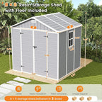 UDPATIO Resin Storage Shed 8 x 6 FT, Outdoor Garden Sheds with Floor Plastic Patio Outdoor Storage Shed with Lockable Door, Gray White
