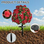 Artificial Flowers for Outdoors, Faux Outdoor Plants Fake Plants Topiary Balls Artificial Outdoor Set of 2 with Ground Spike for Home Front Porch Patio Garden Decor (Red)