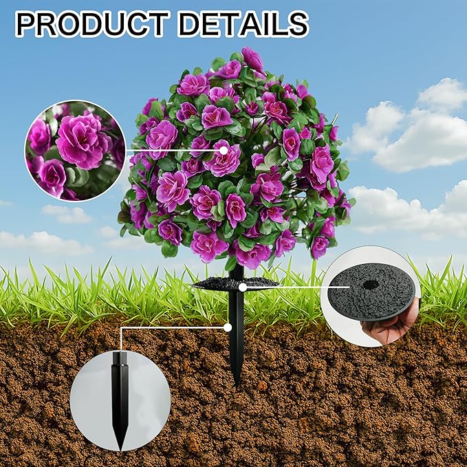 Artificial Flowers for Outdoors, Faux Outdoor Plants Fake Plants Topiary Balls Artificial Outdoor Set of 2 with Ground Spike for Home Front Porch Patio Garden Decor (Rose Purple)