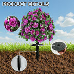 Artificial Flowers for Outdoors, Faux Outdoor Plants Fake Plants Topiary Balls Artificial Outdoor Set of 2 with Ground Spike for Home Front Porch Patio Garden Decor (Rose Purple)